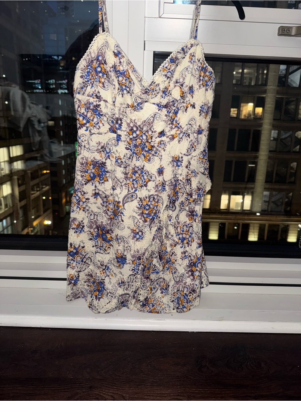 Angel Biba Floral Cream and Blue Embroidered Dress